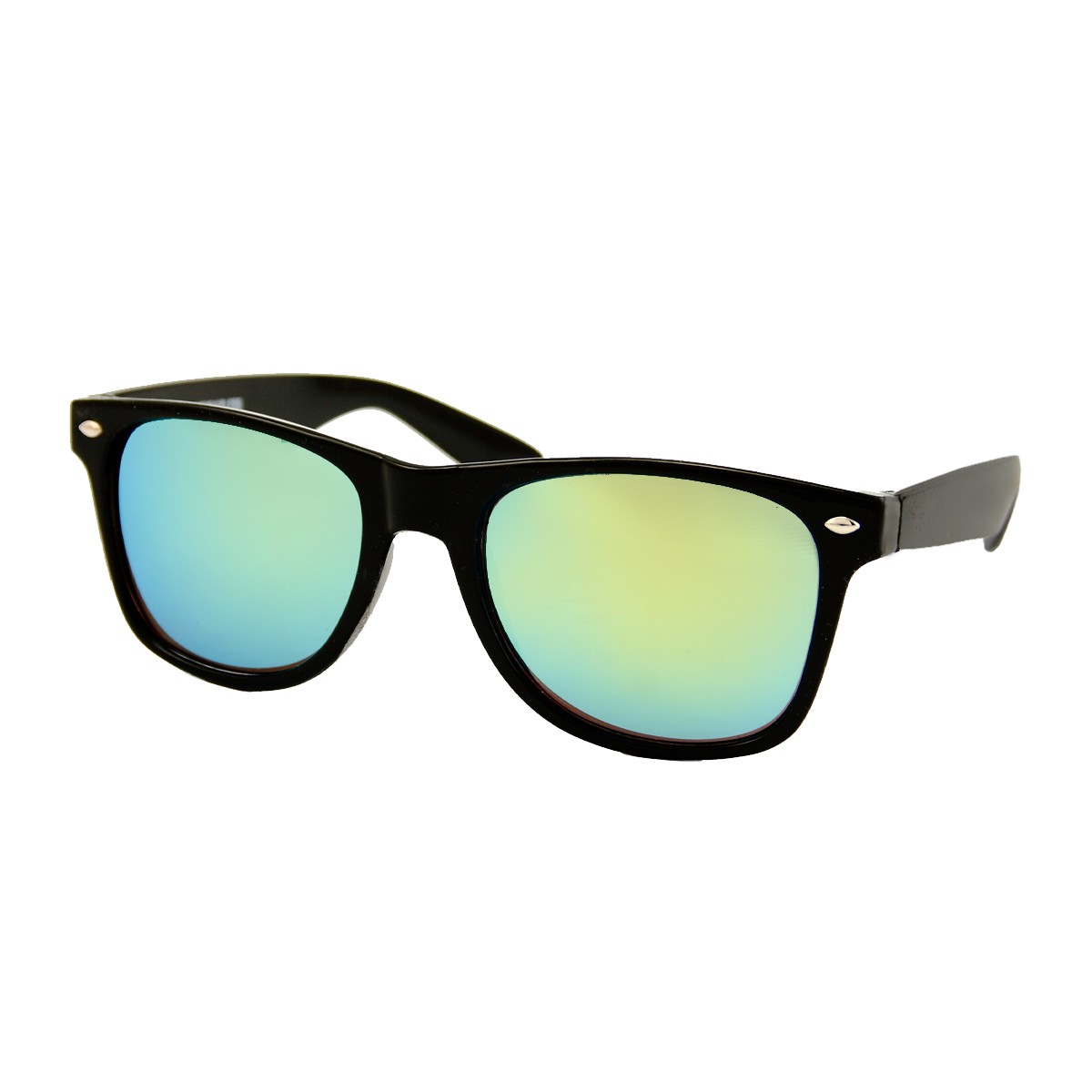Wayfarer Zonnebril Zwart - Geel Groen Spiegelglas
