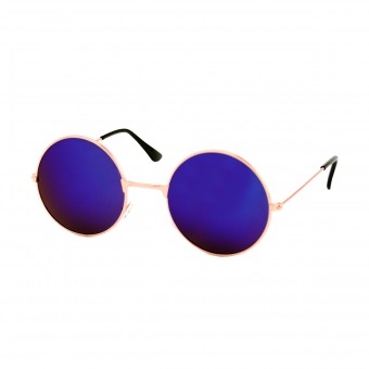 Round golden sunglasses - blue purple mirrored glass