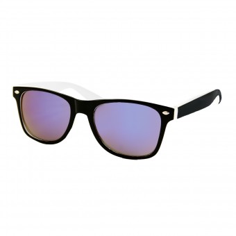 Two tone wayfarer sunglasses black white - blue purple mirror glasses